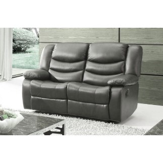 Canapé 2 places relaxation en cuir italien RELAXIS, effet balancier pour le 2 places, gris foncé