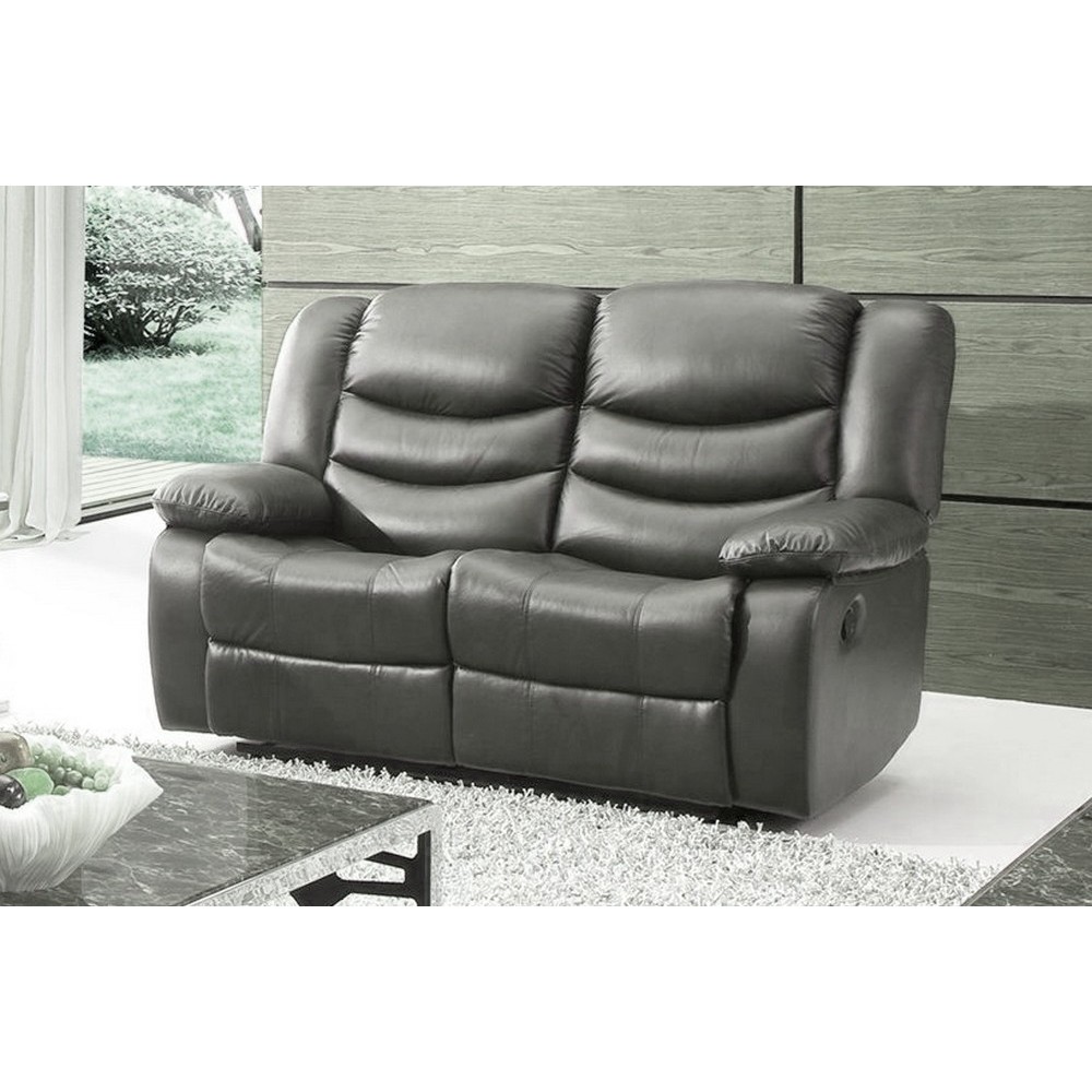 Canapé 2 places relaxation en cuir italien RELAXIS, effet balancier pour le 2 places, gris foncé