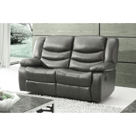 Canapé 2 places relaxation en cuir italien RELAXIS, effet balancier pour le 2 places, gris foncé
