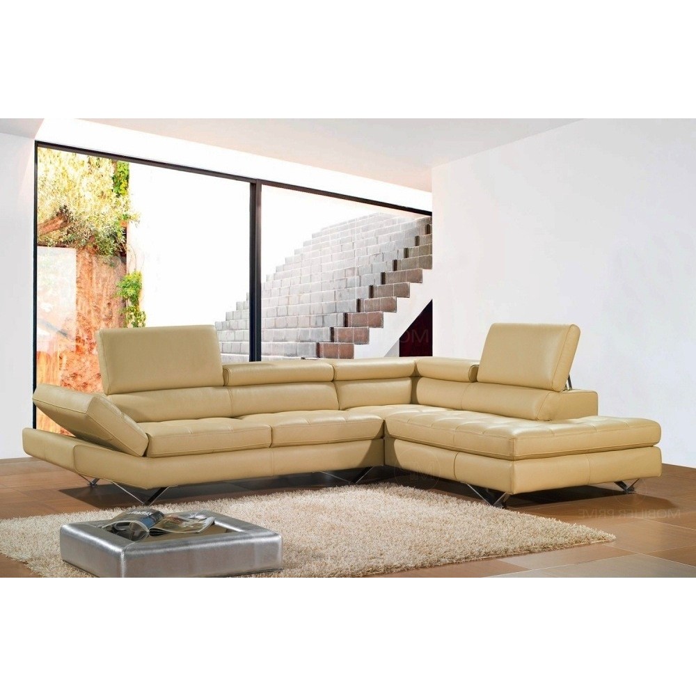Canapé d'angle en cuir italien 5/6 places LIDO, beige, angle droit