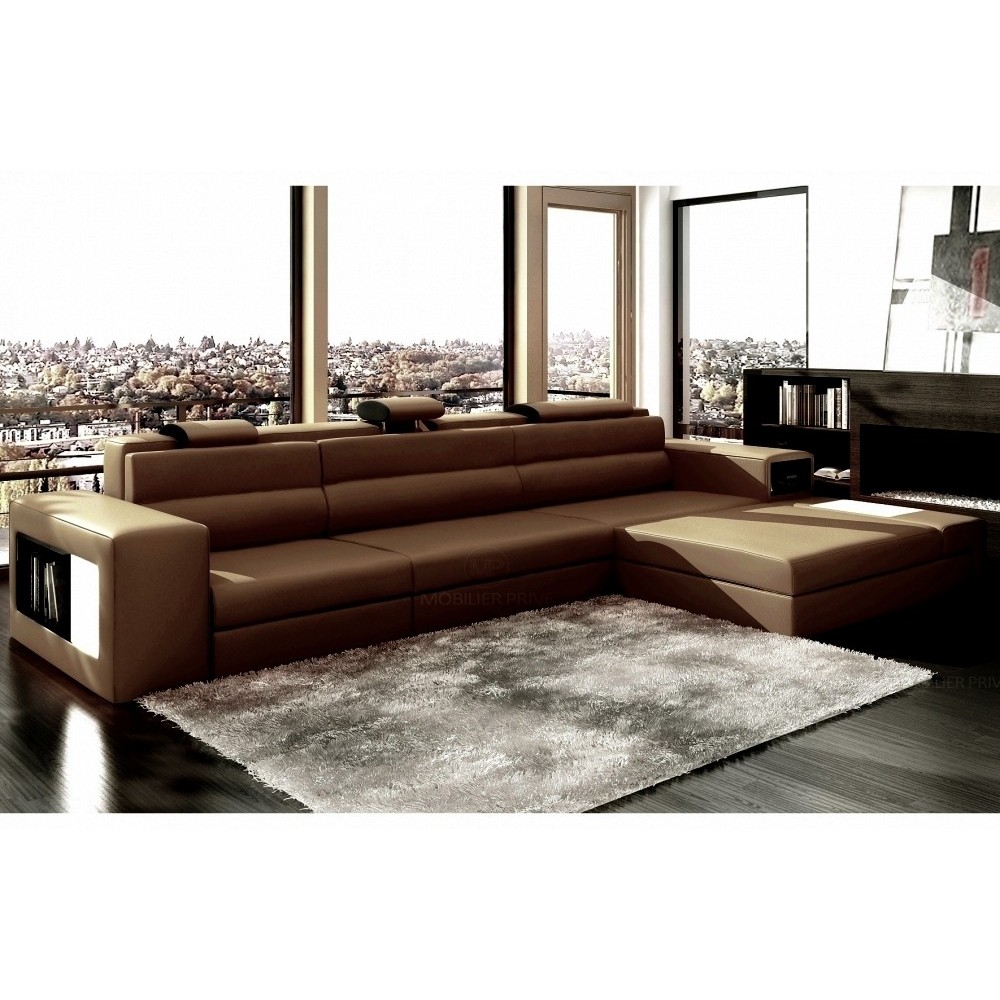 Canapé d'angle en cuir italien 4/5 places ENJOY, marron, angle droit