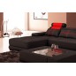 Canapé d'angle en cuir italien 5 places ELIXA, noir et rouge, angle gauche