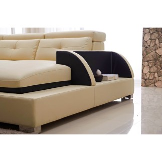 - Canapé d'angle cuir buffle italien 7/8 places, BELLISSIMO, beige et chocolat, angle gauche