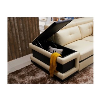 - Canapé d'angle cuir buffle italien 7/8 places, BELLISSIMO, beige et chocolat, angle gauche
