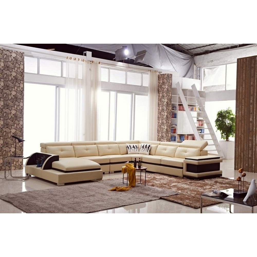 Canapé d'angle cuir buffle italien 7/8 places , BELLISSIMO, beige et chocolat, angle droit Canapé d'angle cuir buffle italien 7/8 places , BELLISSIMO, beige et chocolat, angle droit