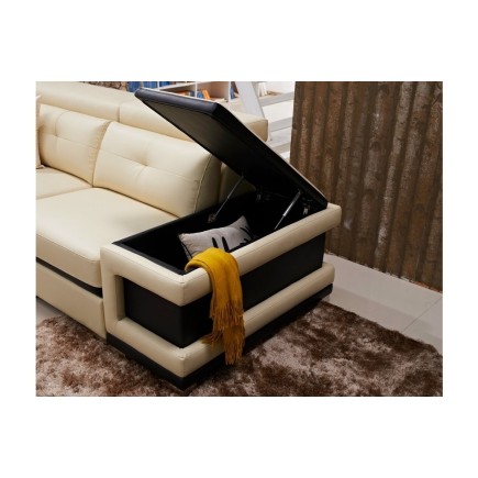 Canapé d'angle cuir buffle italien 7/8 places , BELLISSIMO, beige et chocolat, angle droit