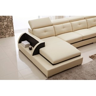 Canapé d'angle cuir buffle italien 7/8 places , BELLISSIMO, beige et chocolat, angle droit