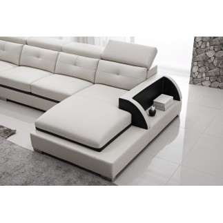 - Canapé d'angle cuir buffle italien 7/8 places, BELLISSIMO, blanc et noir, angle gauche