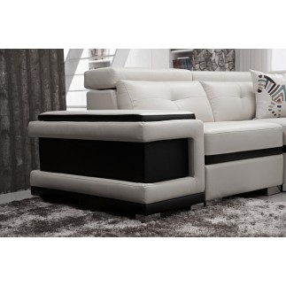- Canapé d'angle cuir buffle italien 7/8 places, BELLISSIMO, blanc et noir, angle gauche