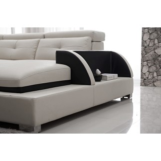 - Canapé d'angle cuir buffle italien 7/8 places, BELLISSIMO, blanc et noir, angle gauche