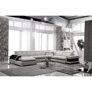 Canapé d'angle cuir buffle italien 7/8 places , BELLISSIMO, blanc et noir, angle droit