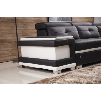 - Canapé d'angle cuir buffle italien 7/8 places, BELLISSIMO, noir et blanc, angle gauche