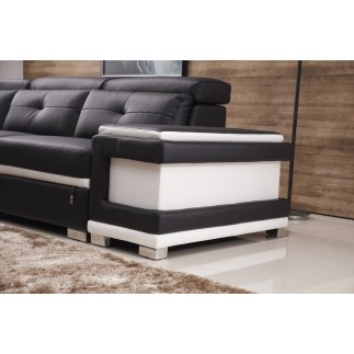 Canapé d'angle cuir buffle italien 7/8 places , BELLISSIMO, noir et blanc, angle droit