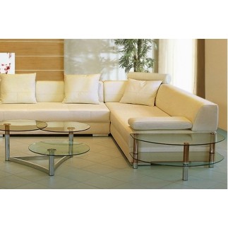 Canapé d'angle en cuir italien 8 places NAPOLI, beige, angle droit