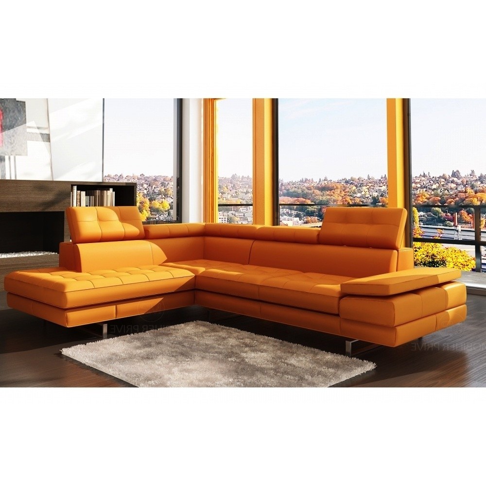 Canapé d'angle en cuir italien 6 places MODA, orange, angle gauche