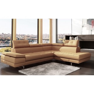 - Canapé d'angle en cuir italien 6 places MODA, beige