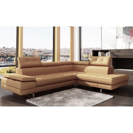 - Canapé d'angle en cuir italien 6 places MODA, beige