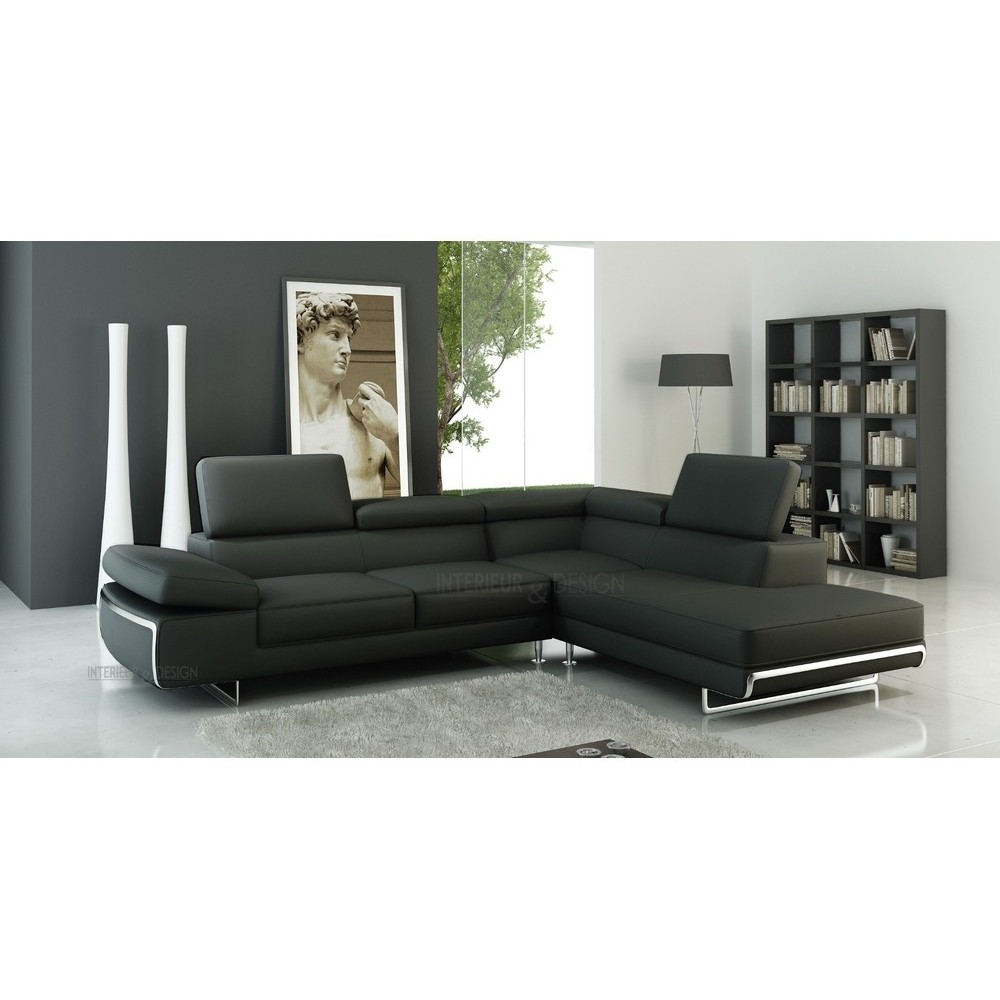 Canapé d'angle GUCI en cuir haut de gamme italien vachette Vénésetti Cuir Prestige luxe Noir Angle idem photo, angle droit vu de