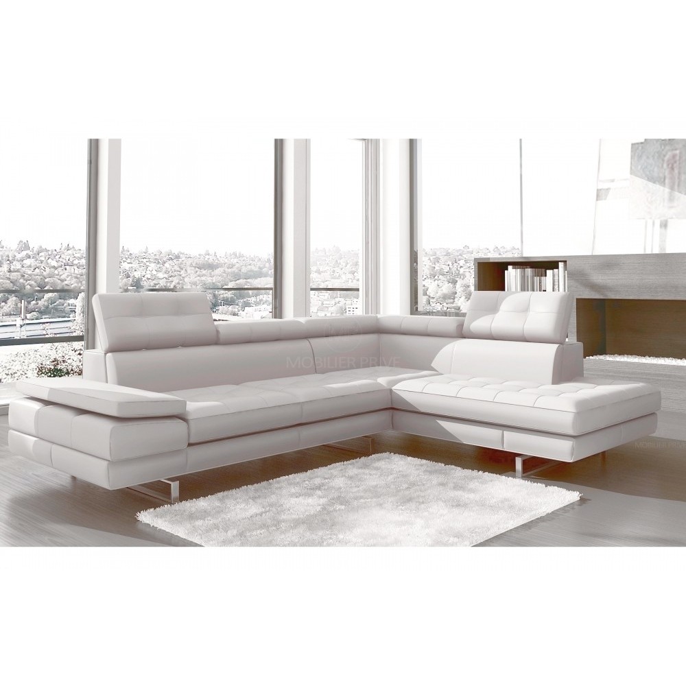 Canapé d'angle en cuir italien 6 places MODA, blanc, angle droit