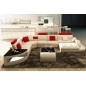 Canapé d'angle en cuir Prestige Luxe italien 8 places NORDIK, table offerte, blanc et rouge Canapé d'angle en cuir Prestige Luxe italien 8 places NORDIK, table offerte, blanc et rouge