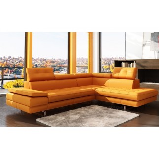 Canapé d'angle en cuir italien 6 places MODA, orange