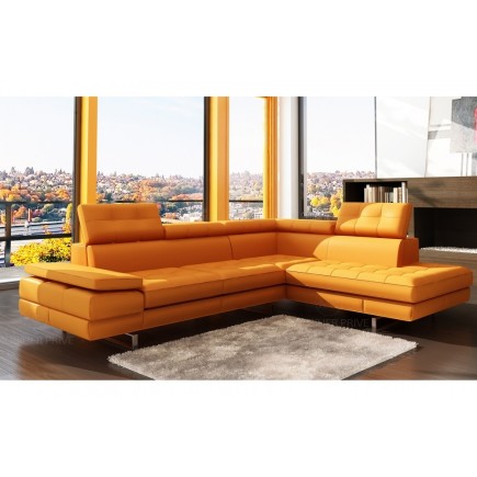 Canapé d'angle en cuir italien 6 places MODA, orange