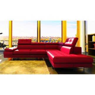 - Canapé d'angle en cuir italien 6 places MODA, rouge