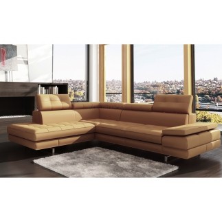Canapé d'angle en cuir italien 6 places MODA, beige