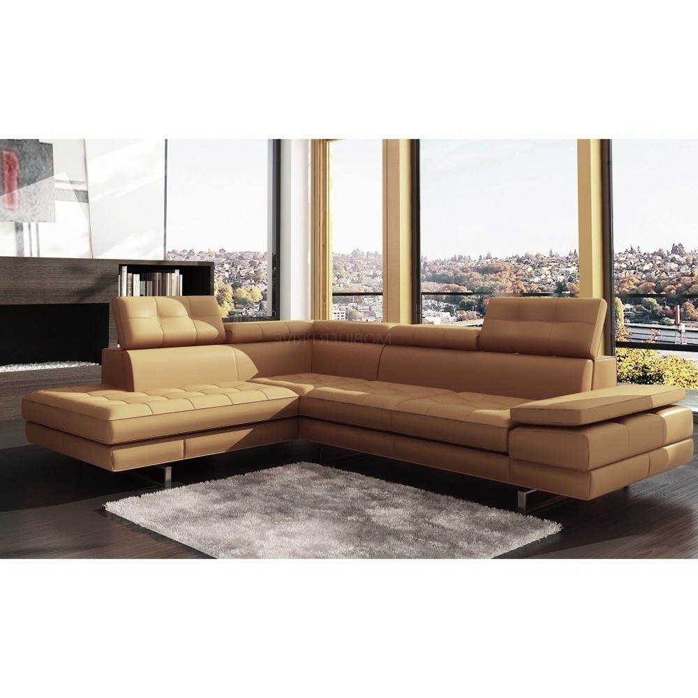 Canapé d'angle en cuir italien 6 places MODA, beige, angle gauche