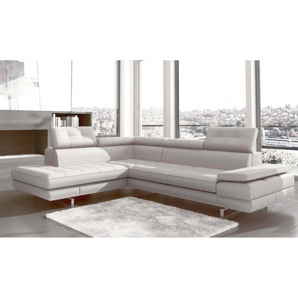 Canapé d'angle en cuir italien 6 places MODA, blanc, angle gauche