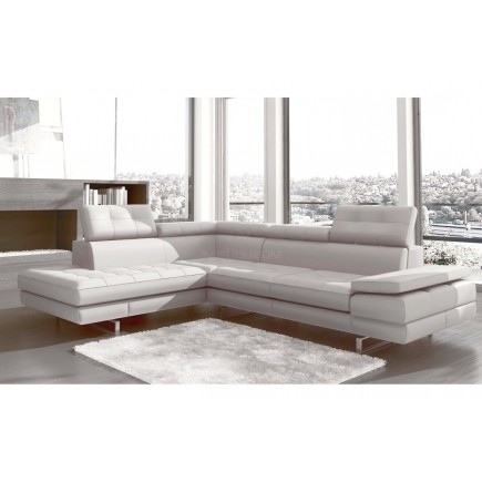 Canapé d'angle en cuir italien 6 places MODA, blanc