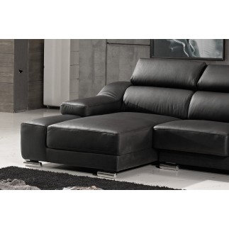 Canapé d'angle en cuir buffle italien de luxe ZENDO, noir, angle gauche