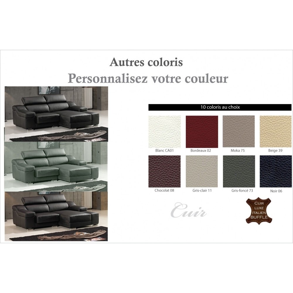 Canapé d'angle en cuir buffle italien de luxe ZENDO, couleur personnalisée, angle droit Canapé d'angle en cuir buffle italien de luxe ZENDO, couleur personnalisée, angle droit
