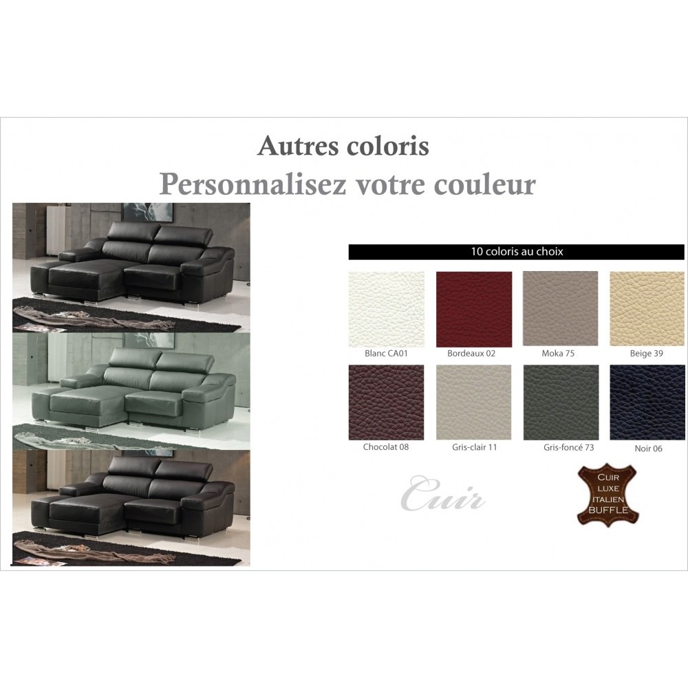Canapé d'angle en cuir buffle italien de luxe ZENDO, couleur personnalisée , angle gauche Canapé d'angle en cuir buffle italien de luxe ZENDO, couleur personnalisée , angle gauche