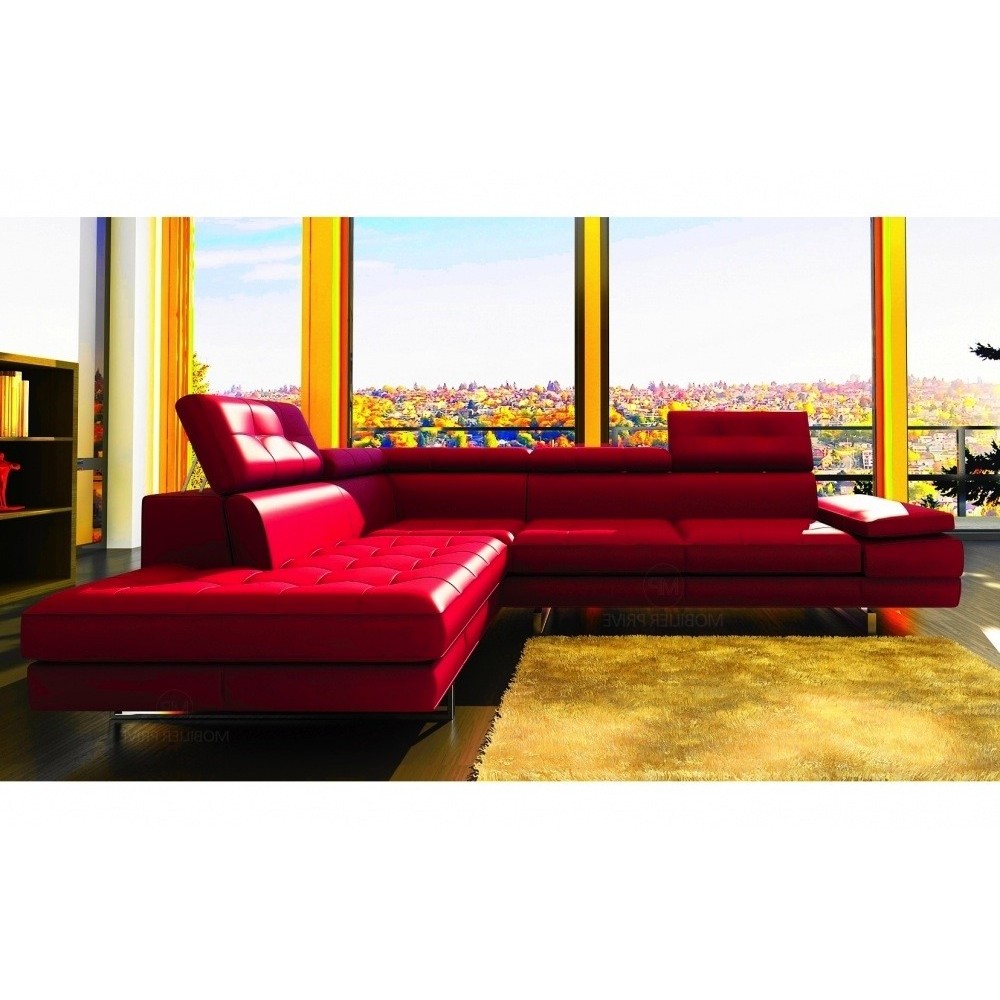 Canapé d'angle en cuir italien 6 places MODA, rouge, angle gauche