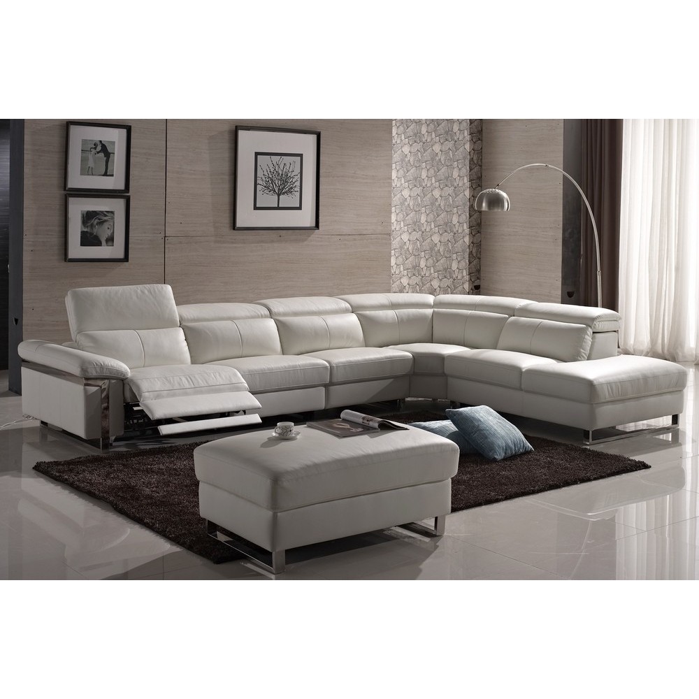 Canapé d'angle relax en cuir buffle italien, de luxe RELAXINO, blanc, angle droit, 7/8 places