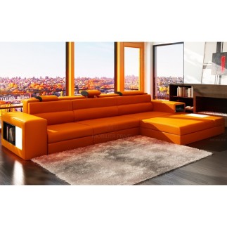 Canapé d'angle en cuir italien 4/5 places ENJOY, orange.