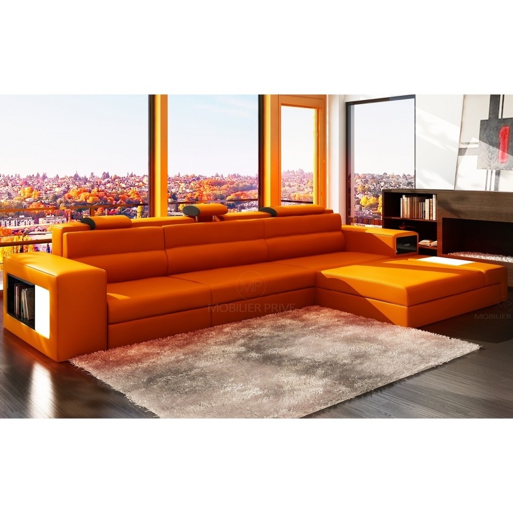 Canapé d'angle en cuir italien 4/5 places ENJOY, orange, angle droit