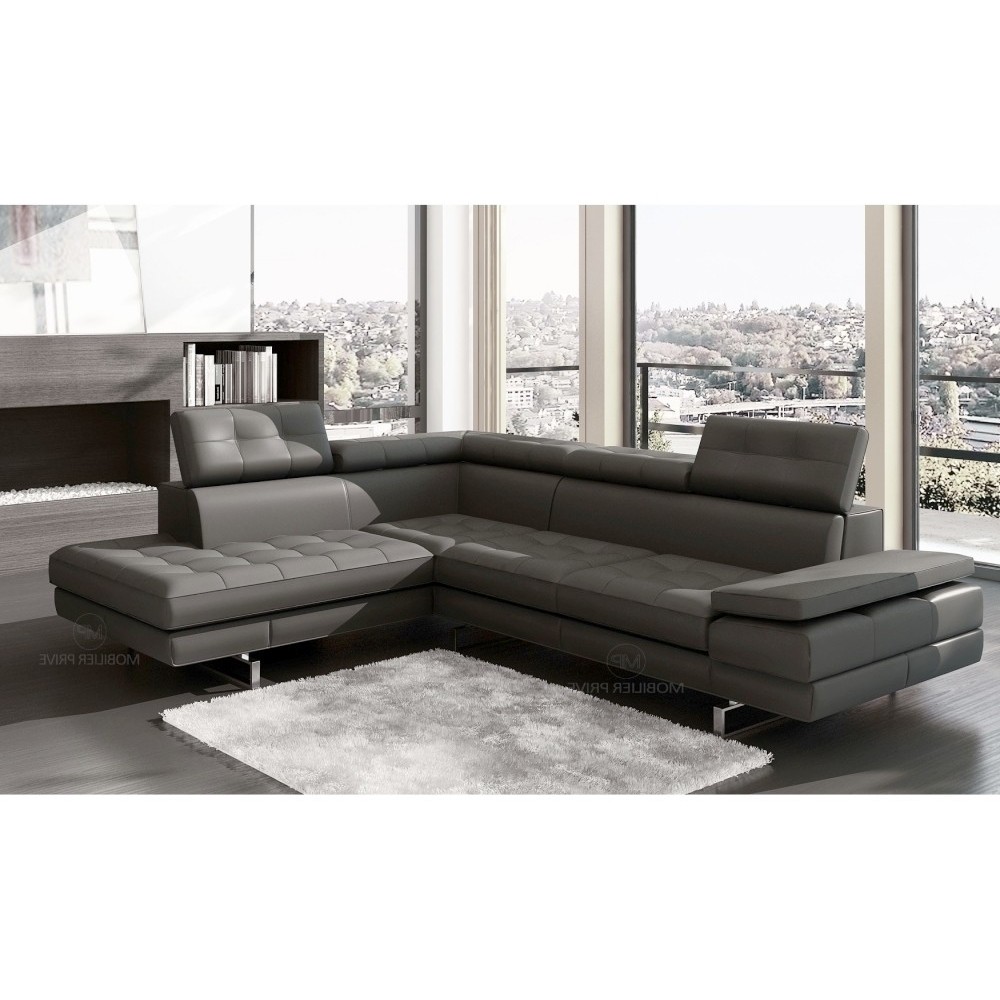 Canapé d'angle en cuir italien 6 places MODA, orange, Gris foncé, angle gauche