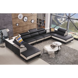 Canapé d'angle en cuir buffle italien de luxe 8/9 places GIANT, noir et blanc