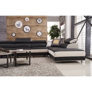 Canapé d'angle en cuir buffle italien de luxe 8/9 places GIANT, noir et blanc