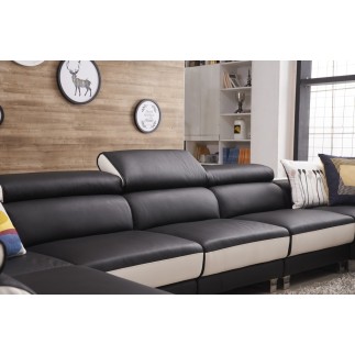 Canapé d'angle en cuir buffle italien de luxe 8/9 places GIANT, noir et blanc