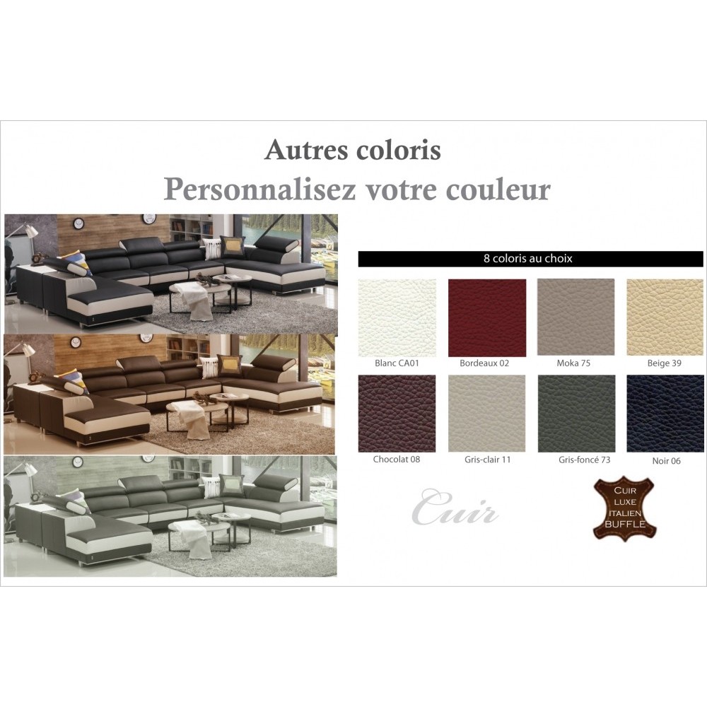Canapé d'angle en cuir buffle italien de luxe 8/9 places GIANT, couleur personnalisée Canapé d'angle en cuir buffle italien de luxe 8/9 places GIANT, couleur personnalisée