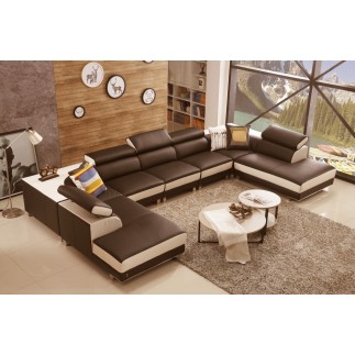 Canapé d'angle en cuir buffle italien de luxe 8/9 places GIANT, chocolat et beige