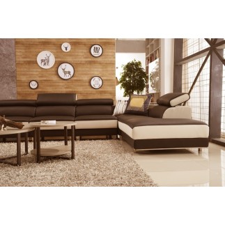 Canapé d'angle en cuir buffle italien de luxe 8/9 places GIANT, chocolat et beige