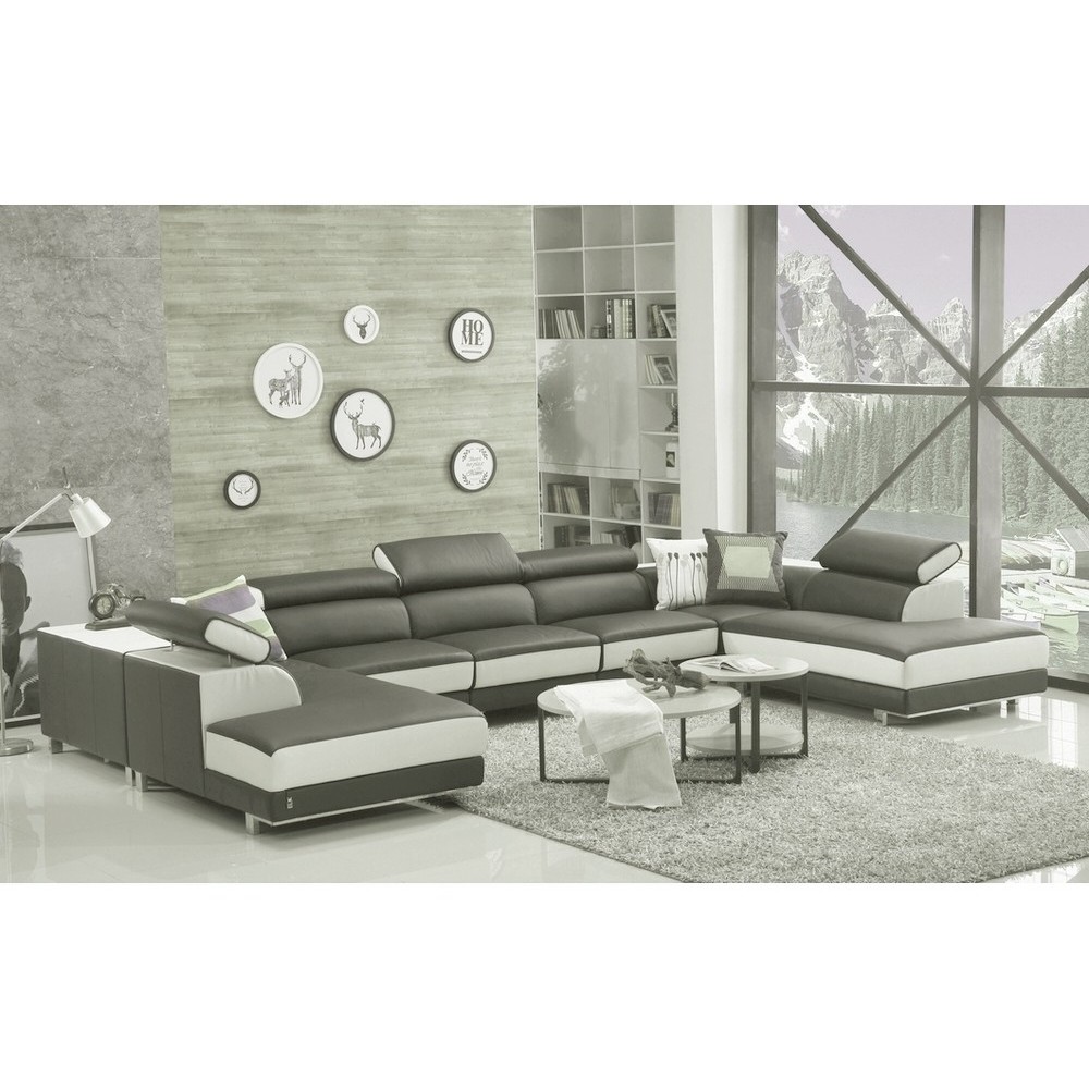 Canapé d'angle en cuir buffle italien de luxe 8/9 places GIANT, gris foncé et blanc Canapé d'angle en cuir buffle italien de luxe 8/9 places GIANT, gris foncé et blanc
