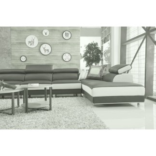 Canapé d'angle en cuir buffle italien de luxe 8/9 places GIANT, gris foncé et blanc
