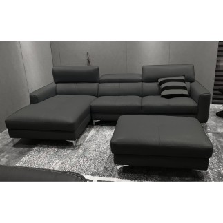 Canapé d'angle en cuir buffle italien de luxe 5 places ARMANO, gris foncé, angle gauche