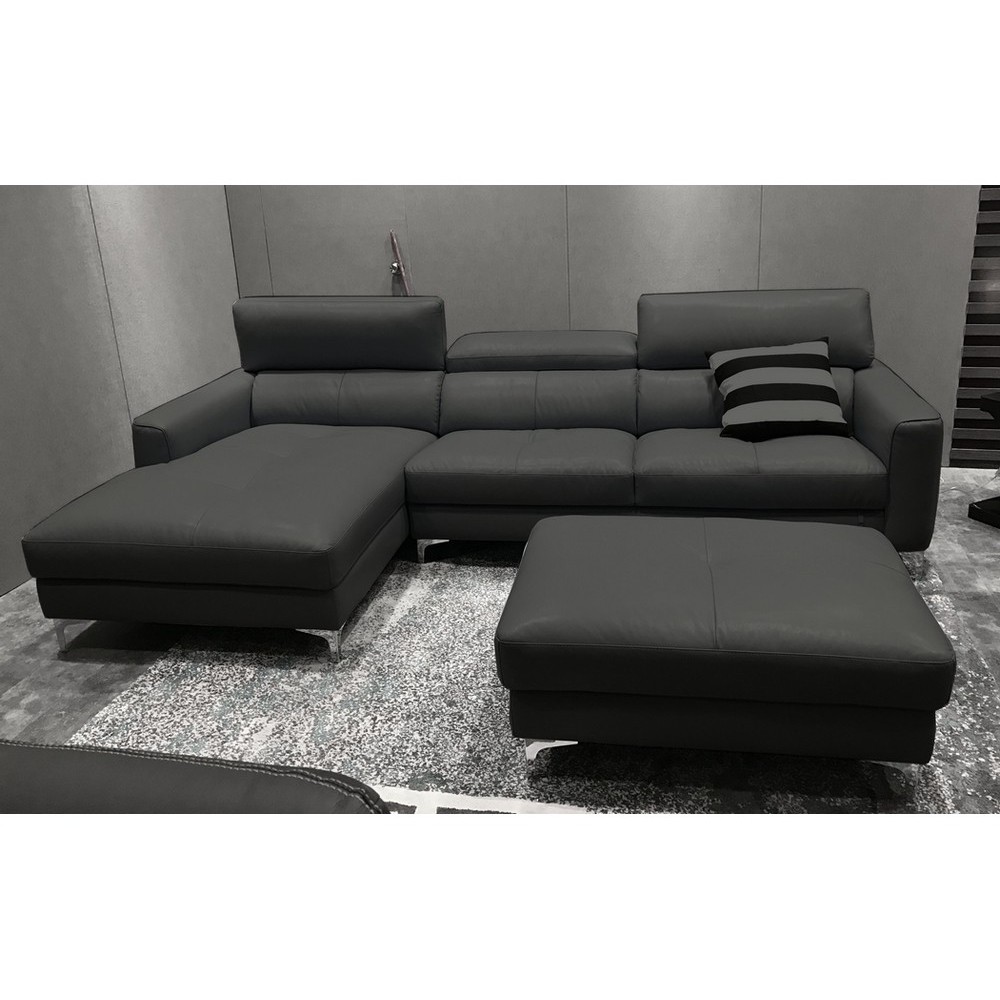 Canapé d'angle en cuir buffle italien de luxe 5 places ARMANO, gris foncé, angle gauche