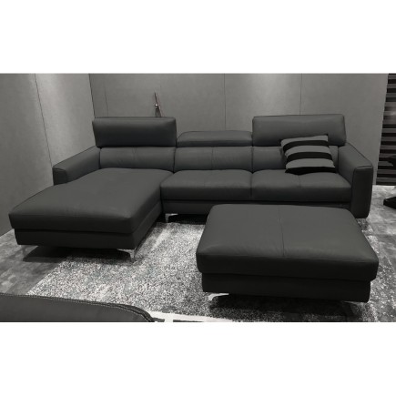 Canapé d'angle en cuir buffle italien de luxe 5 places ARMANO, gris foncé, angle gauche